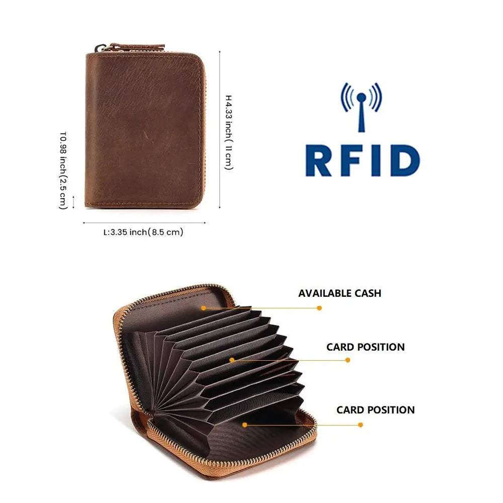 Genuine Leather Large Capacity RFID Anti-magnetic Money Clip Organ Wallets (Brown) Femina Worldwide
