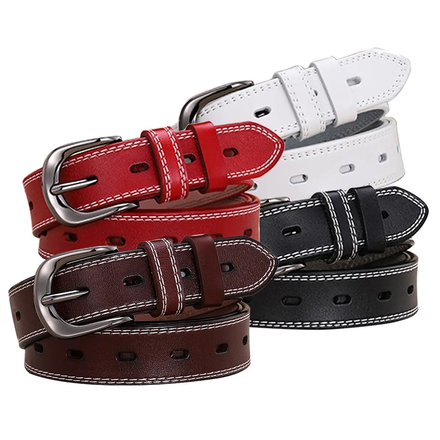 Classic Leather Belts for Women, Joyreap Genuine Leather Womens Belts Alloy Pin Buckle (Red) Femina Worldwide