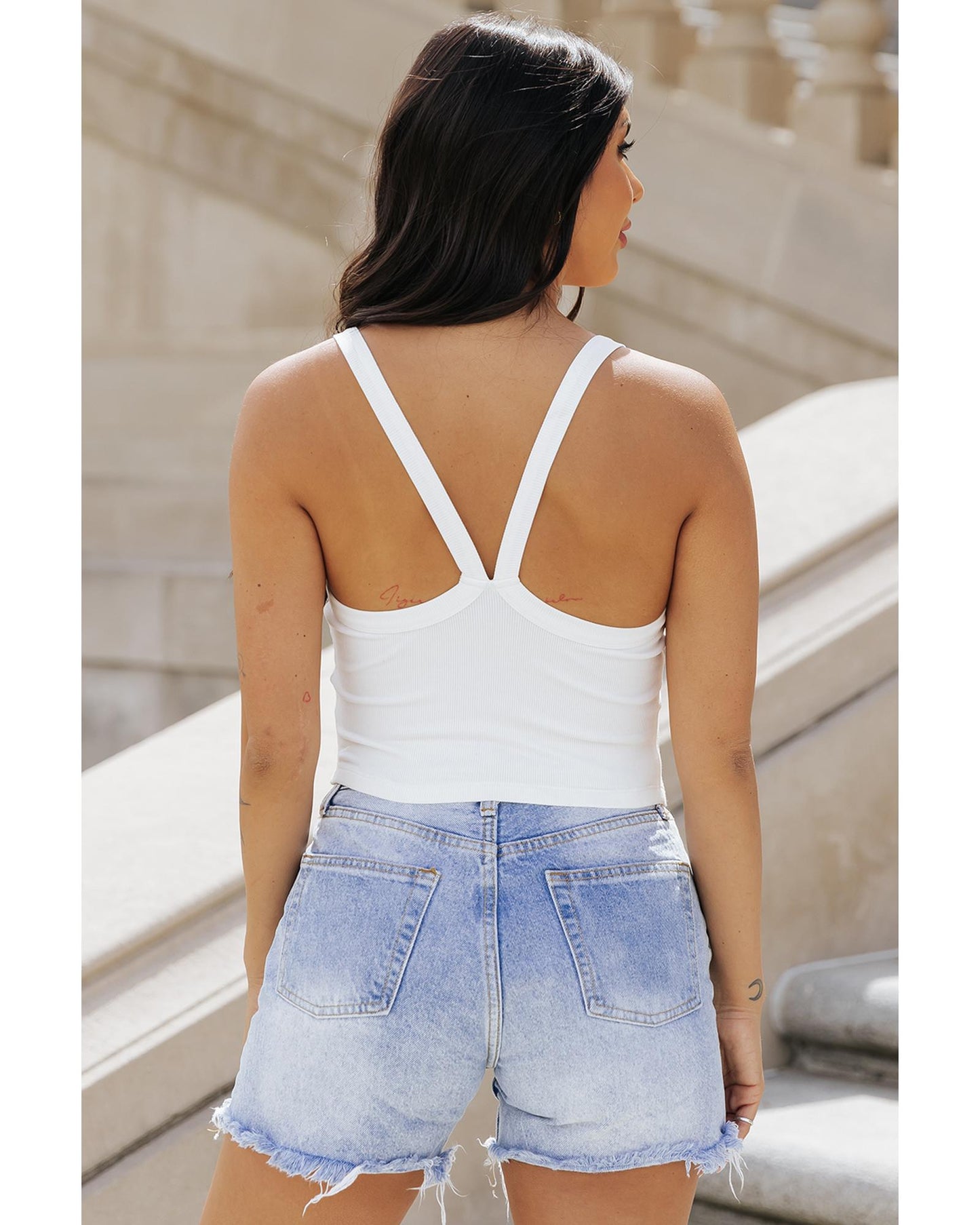 White Athletic Ribbed Cropped Cami Top - XL