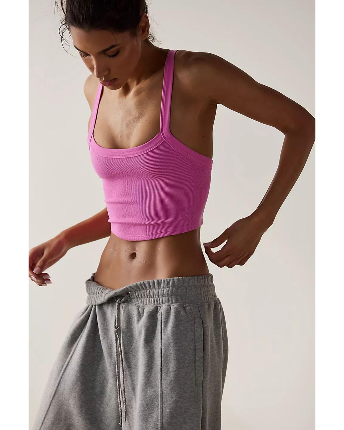 Bonbon Athletic Ribbed Cropped Cami Top - XL