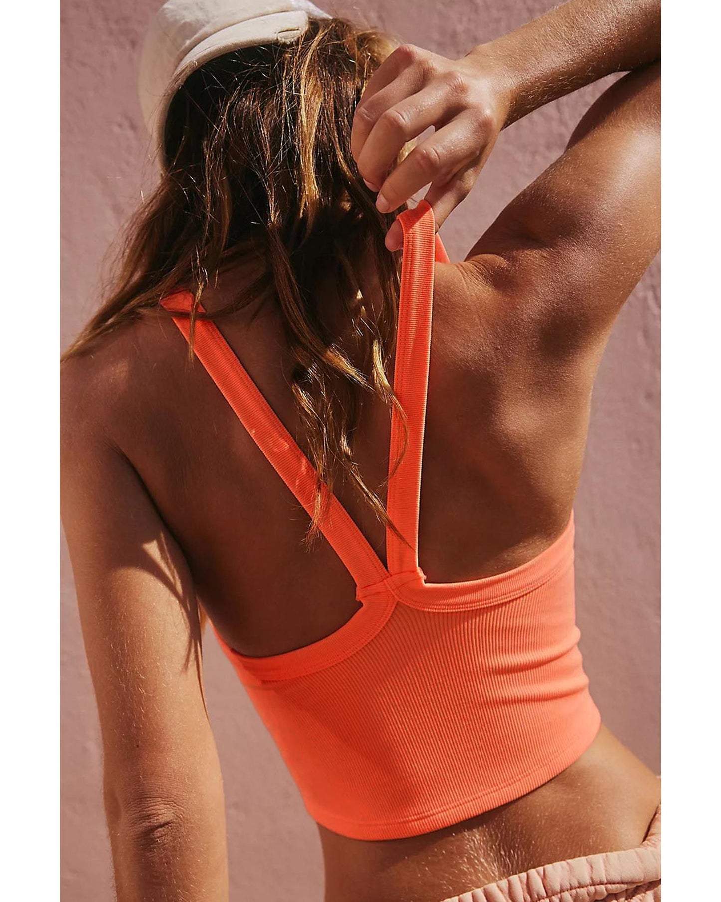 Grapefruit Orange Athletic Ribbed Cropped Cami Top - XL