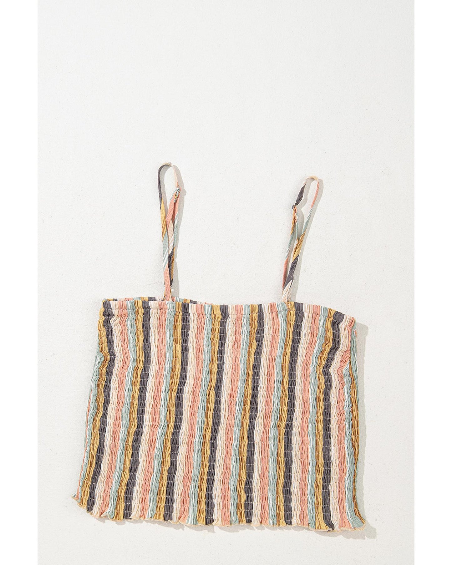 Multicolour Vertical Striped Smocked Cami Top Wide Leg Pants Set - XL