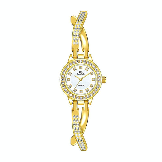 Women Butterfly Cross Diamond Bracelet Watch - Full - Gold
