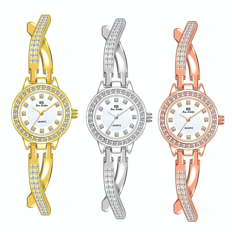 Women Butterfly Cross Diamond Bracelet Watch - Full - Gold