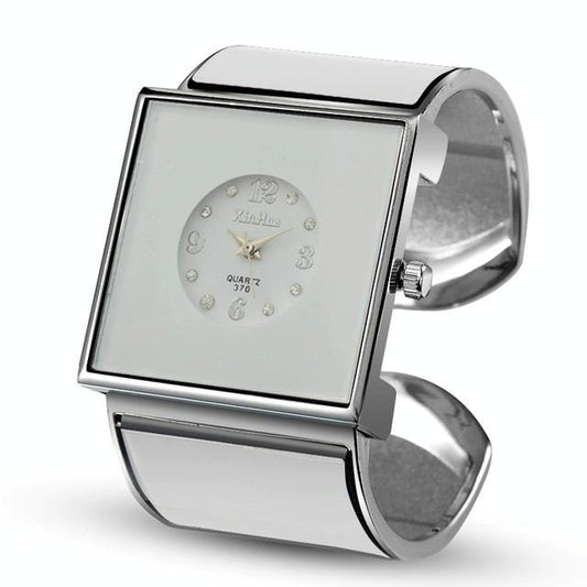Women Square Dial Bracelet Watch - Large Face - White