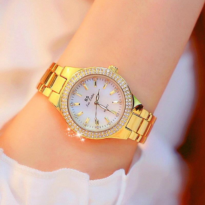 Women Round Diamond Watch with Alloy Strap - Interval Gold