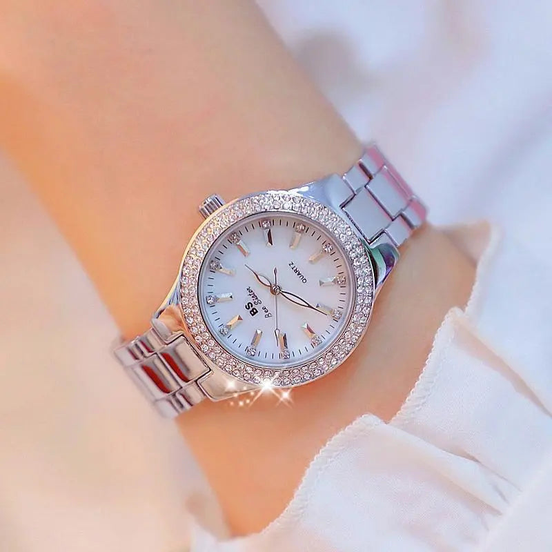 Women Round Diamond Watch with Alloy Strap - Interval Gold Femina Worldwide
