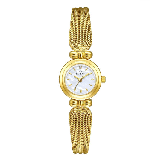 Retro Butterfly Mesh Watch for Women - 22mm Stainless Steel Strap - Golden White