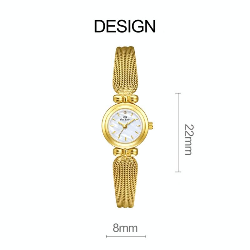 Retro Butterfly Mesh Watch for Women - 22mm Stainless Steel Strap - Golden White