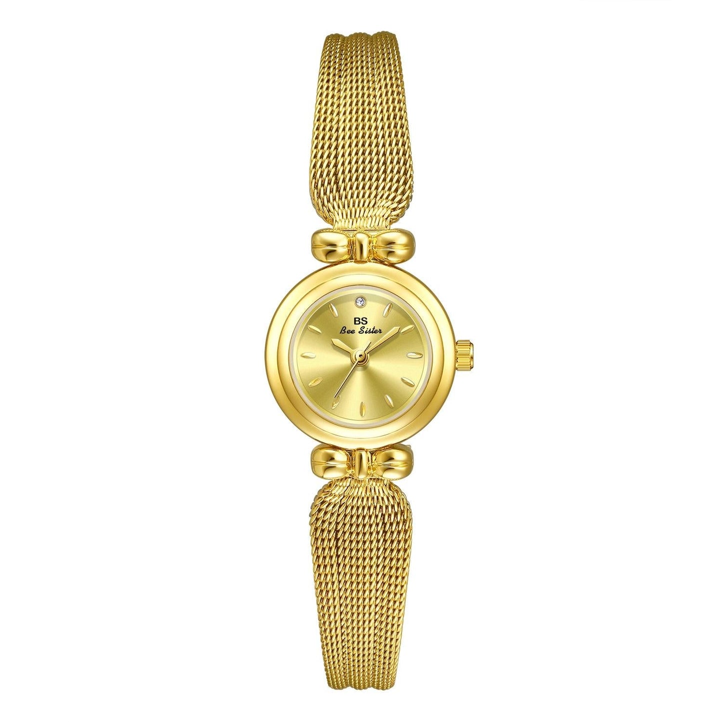 Retro Butterfly Mesh Watch for Women - 22mm Stainless Steel Strap - Golden White