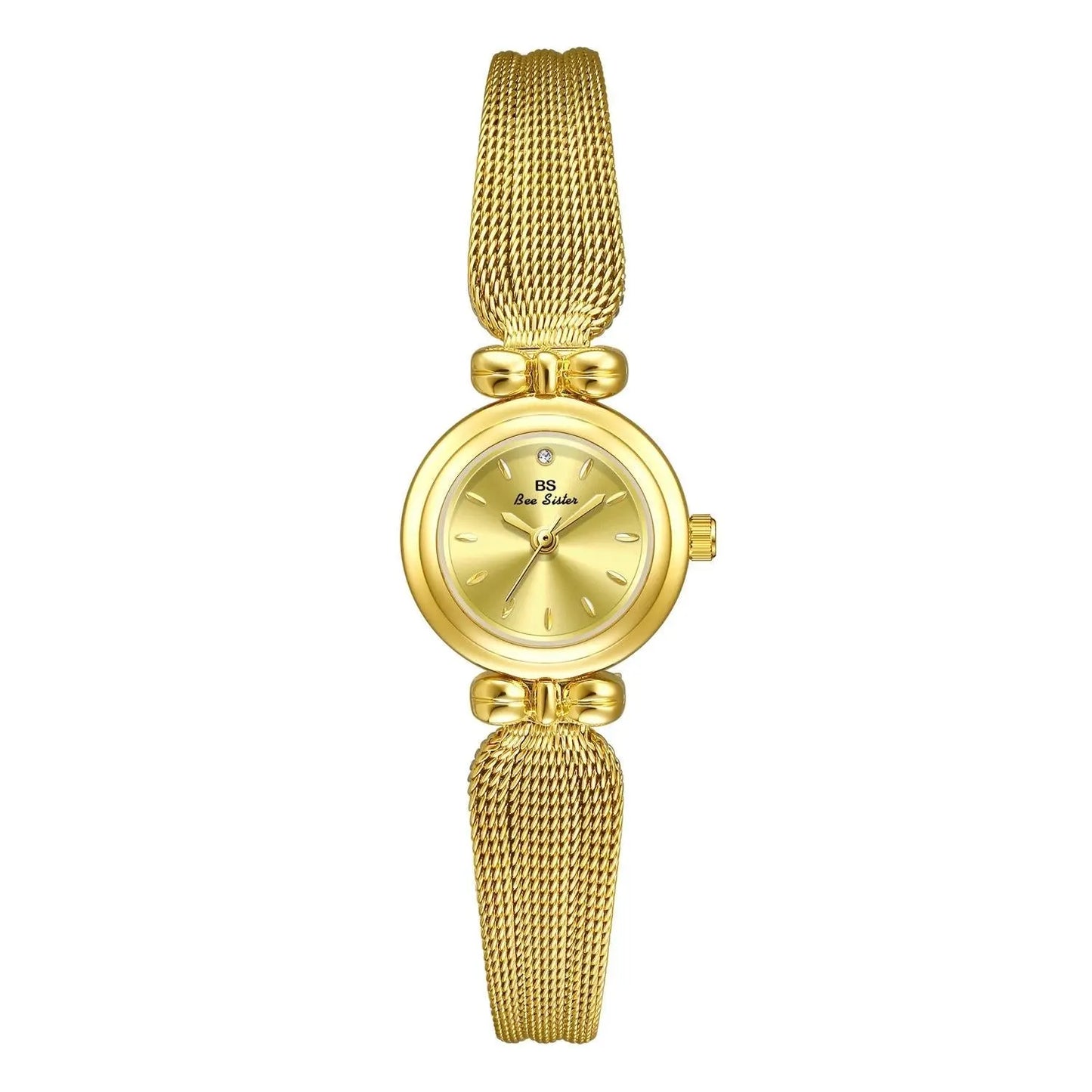Retro Butterfly Mesh Watch for Women - 22mm Stainless Steel Strap - Golden White Femina Worldwide