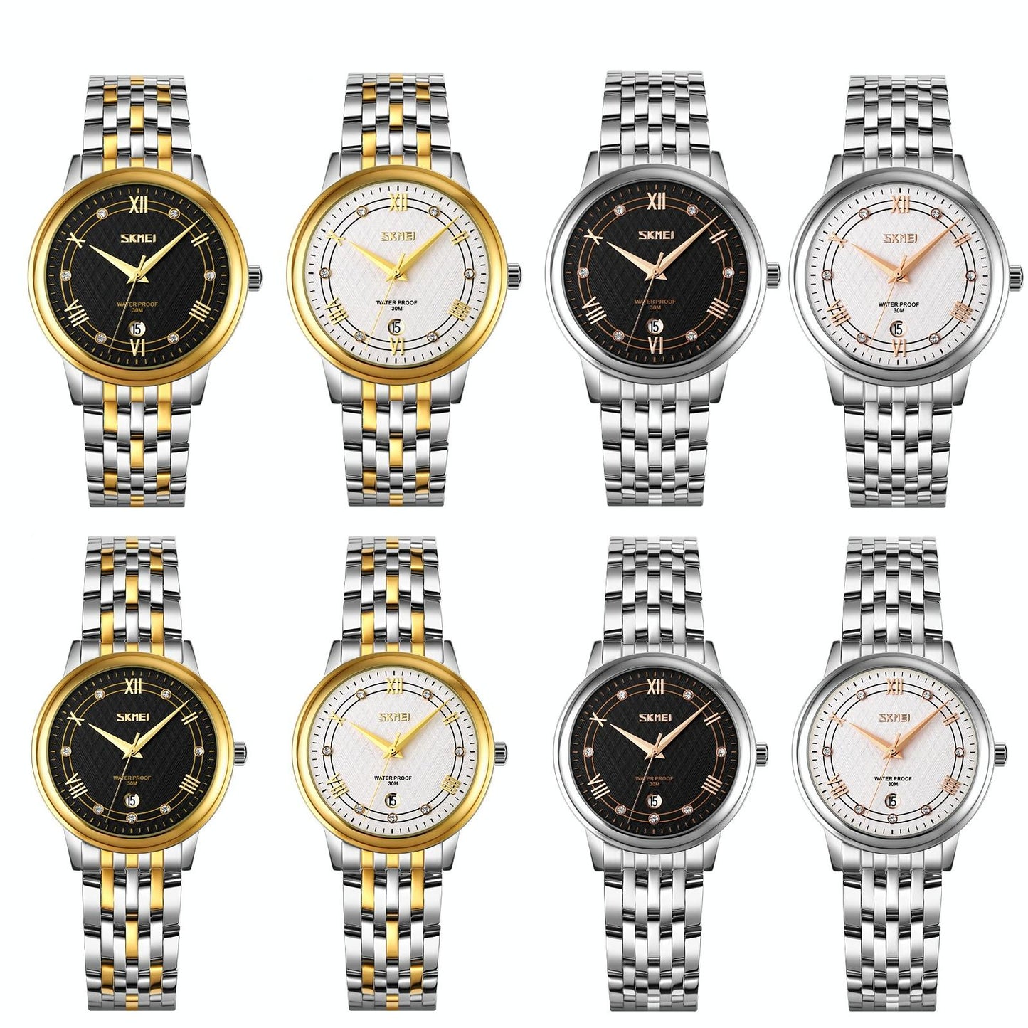 Waterproof Quartz Watch with Stainless Steel Buckle Strap for Women - Gold And Black