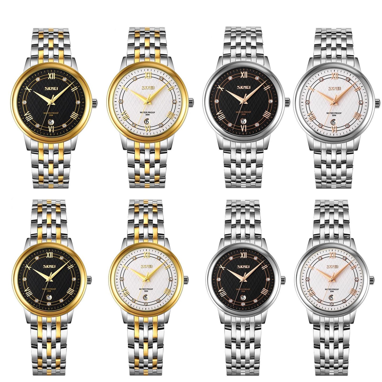 Waterproof Quartz Watch with Stainless Steel Buckle Strap for Women - Gold And Black