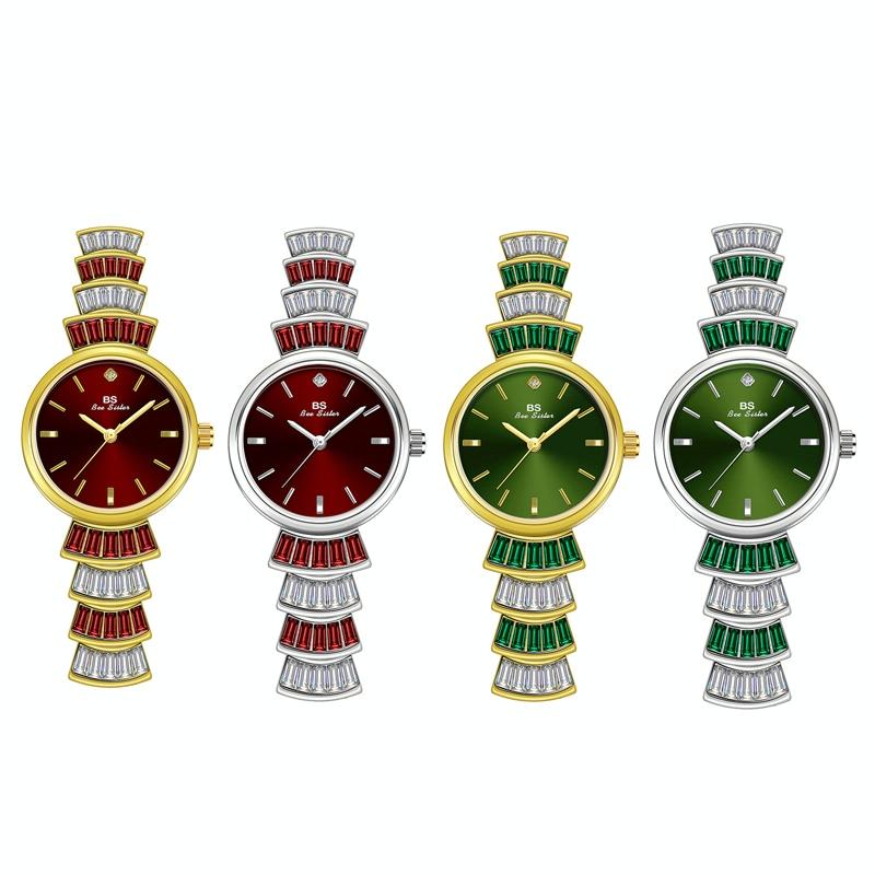 Women Diamond Symphony Wrist Watch with Inlaid Diamonds - Silver -Red