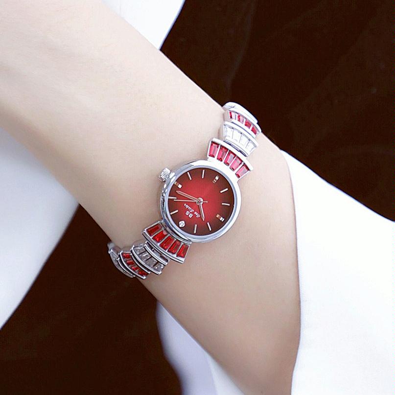 Women Diamond Symphony Wrist Watch with Inlaid Diamonds - Silver -Red