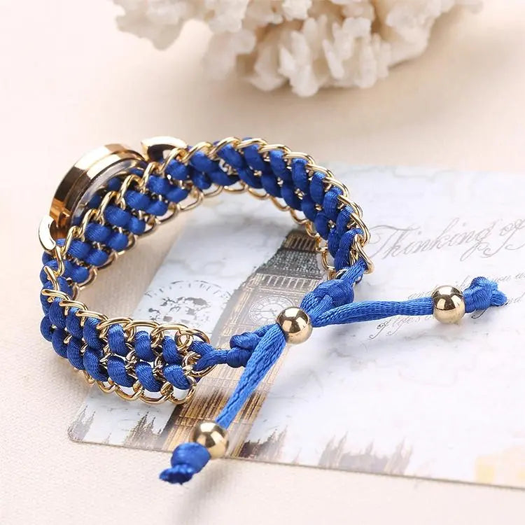 Quartz Wrist Watch with Knitting Rope Chain for Women - Blue Femina Worldwide