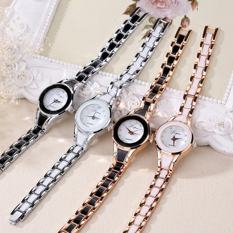 Women Stainless Steel Bracelet Watch with Two-tone Dial - Gold Black