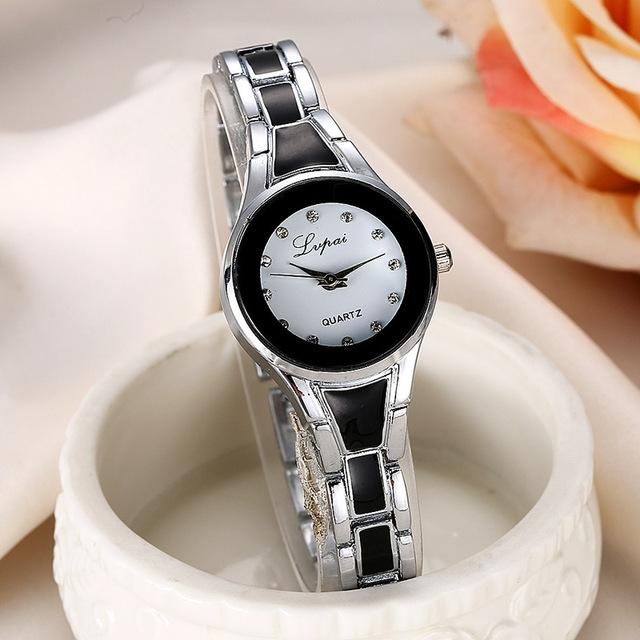 Women Stainless Steel Bracelet Watch with Two-tone Dial - Gold Black