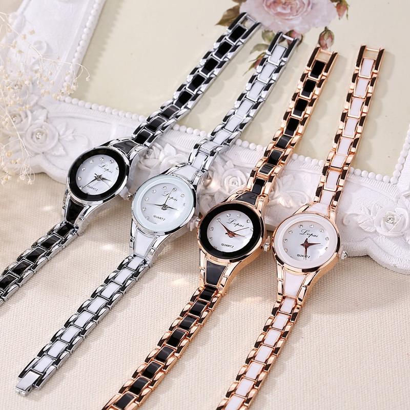 Women Stainless Steel Bracelet Watch with Two-tone Dial - Gold Black