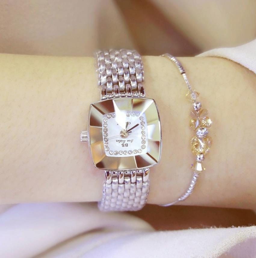 Stainless Steel Square Dial Women Watch with Simple Strap - Gold