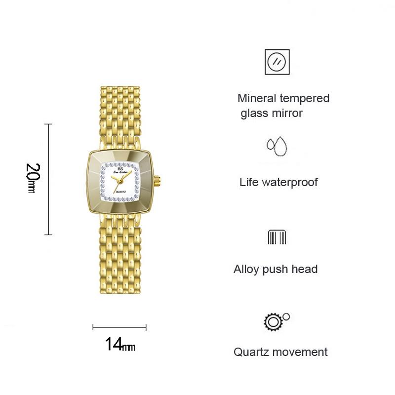Stainless Steel Square Dial Women Watch with Simple Strap - Gold