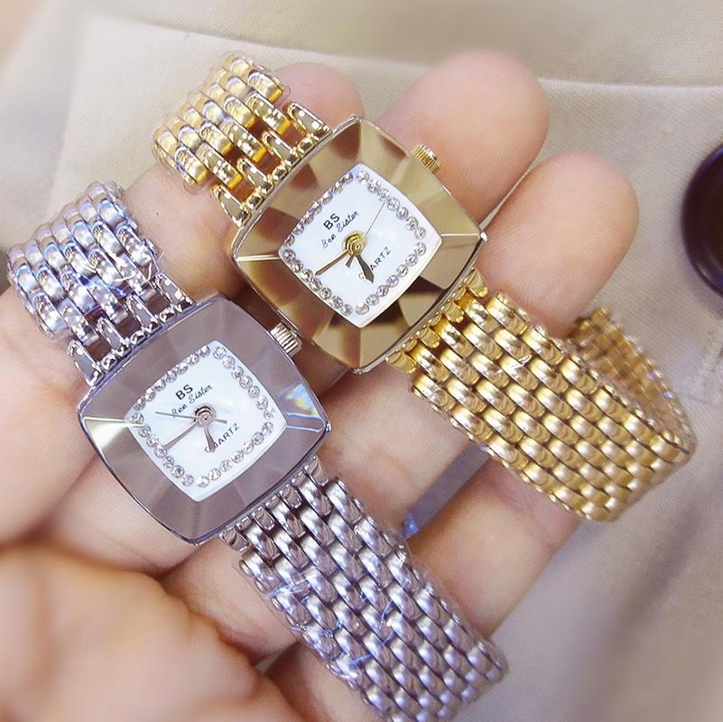 Stainless Steel Square Dial Women Watch with Simple Strap - Gold
