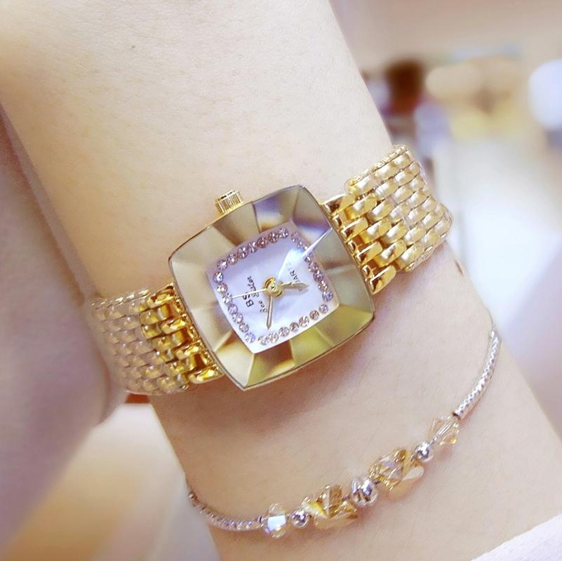 Stainless Steel Square Dial Women Watch with Simple Strap - Gold