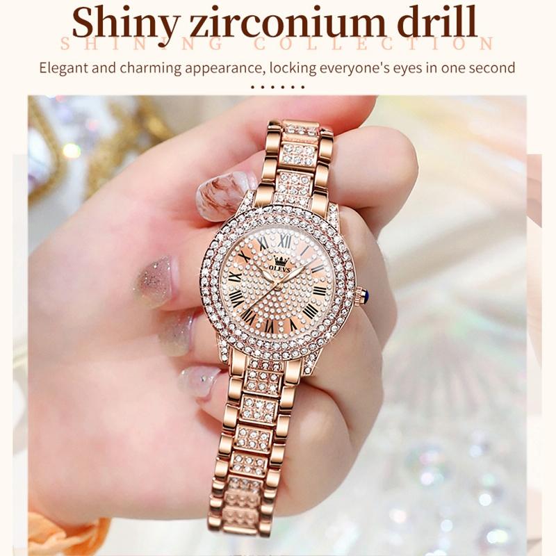 Waterproof Diamond Women Quartz Watch - Rose Gold Roman