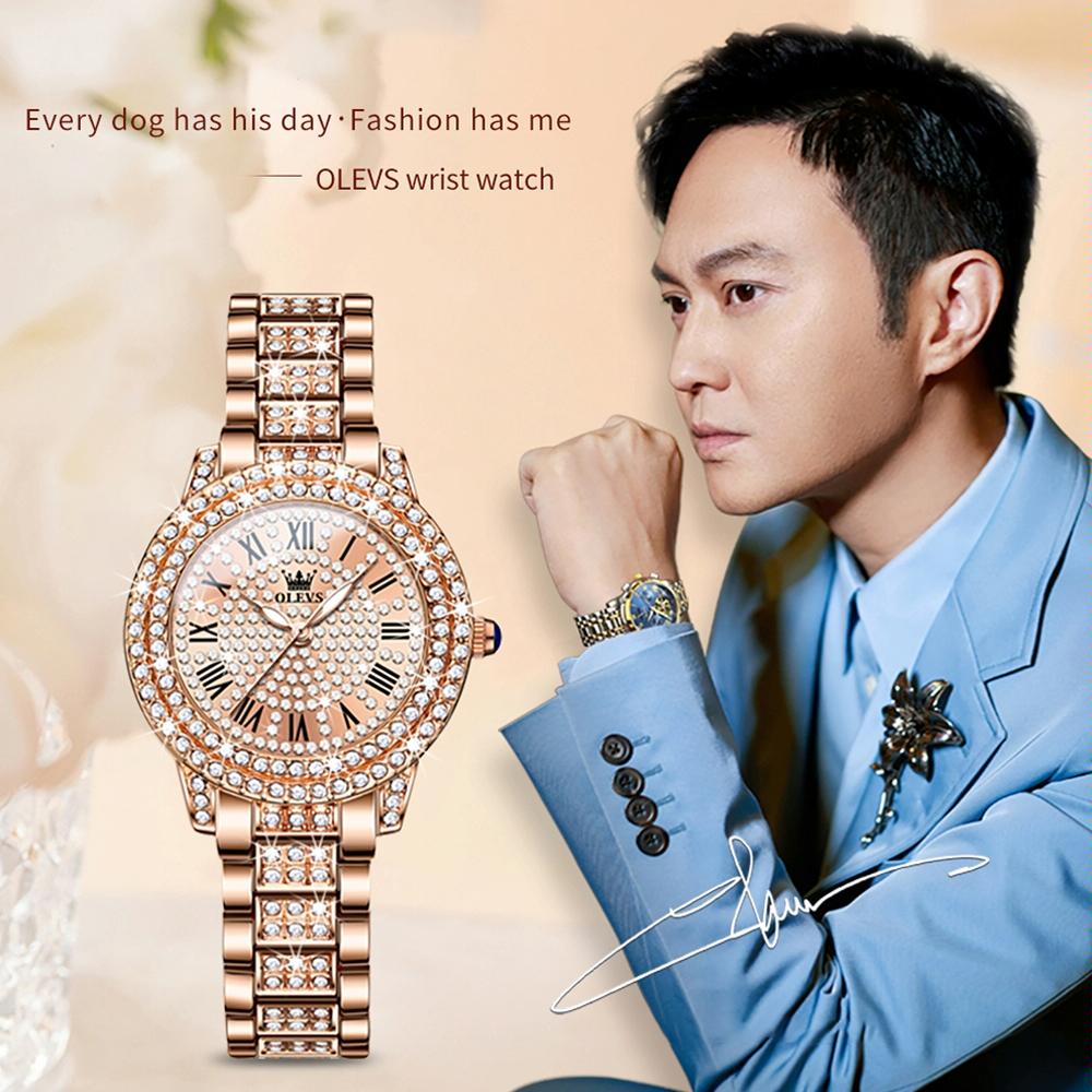 Waterproof Diamond Women Quartz Watch - Rose Gold Roman