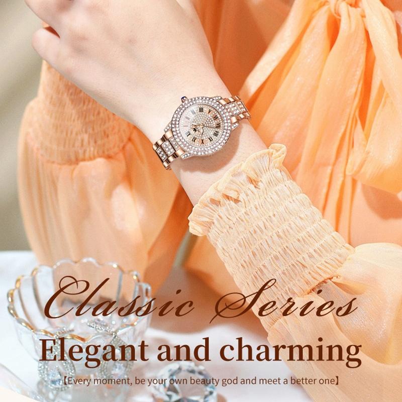 Waterproof Diamond Women Quartz Watch - Rose Gold Roman