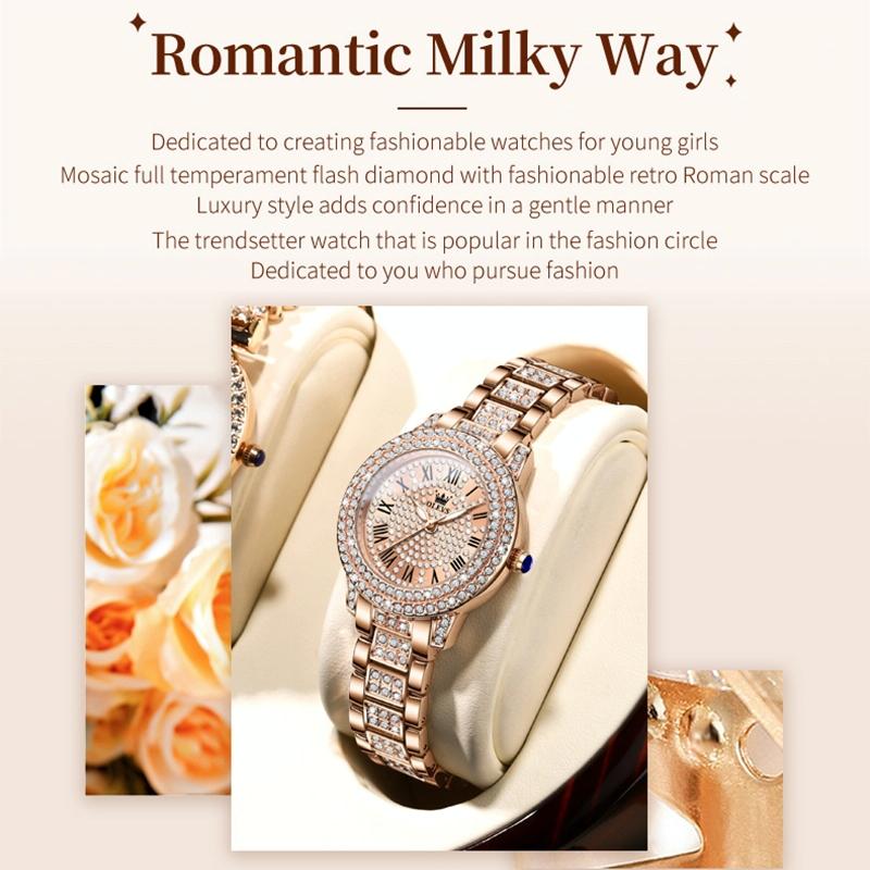 Waterproof Diamond Women Quartz Watch - Rose Gold Roman