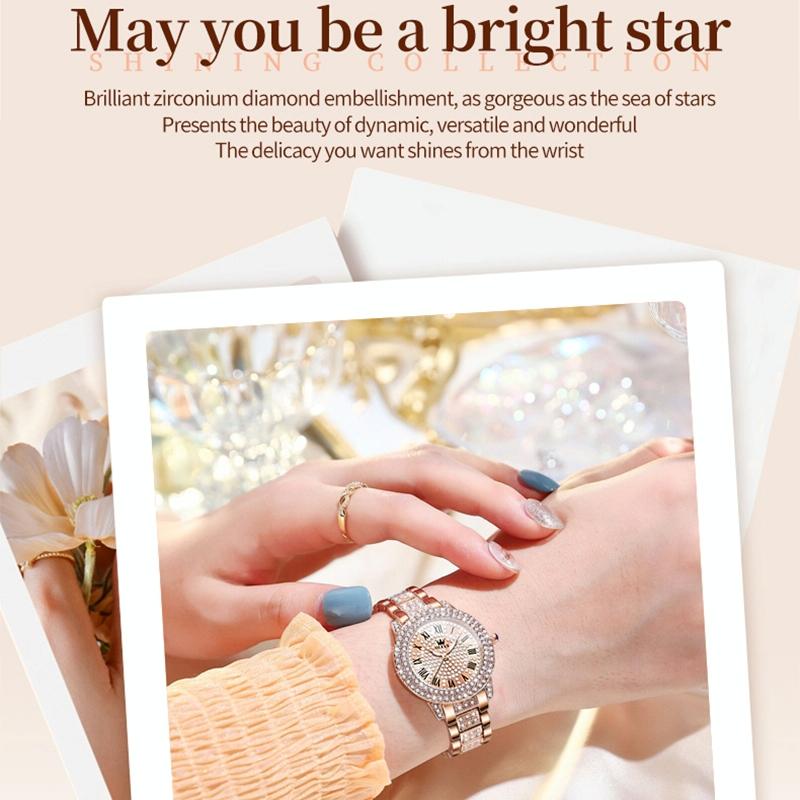 Waterproof Diamond Women Quartz Watch - Rose Gold Roman