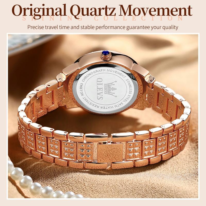 Waterproof Diamond Women Quartz Watch - Rose Gold Roman