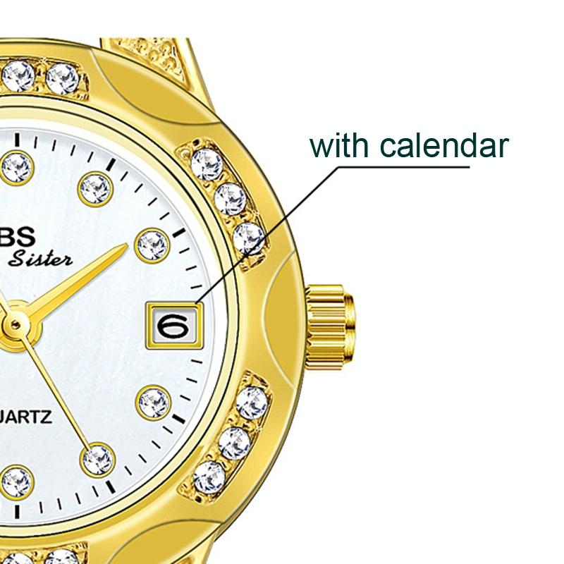 Women Diamond Chain Watch with Calendar - Small Round Design - Gold