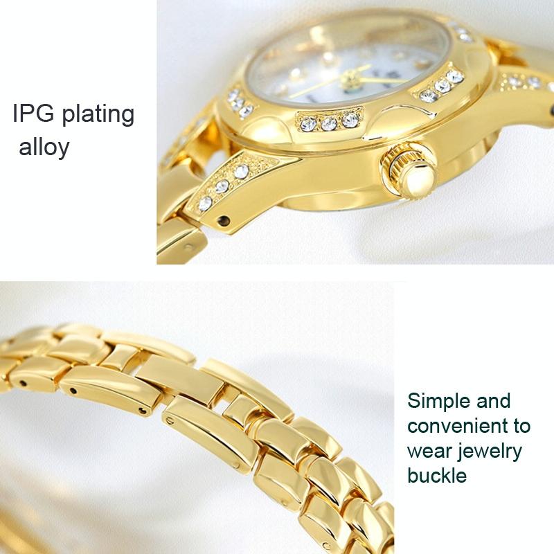 Women Diamond Chain Watch with Calendar - Small Round Design - Gold