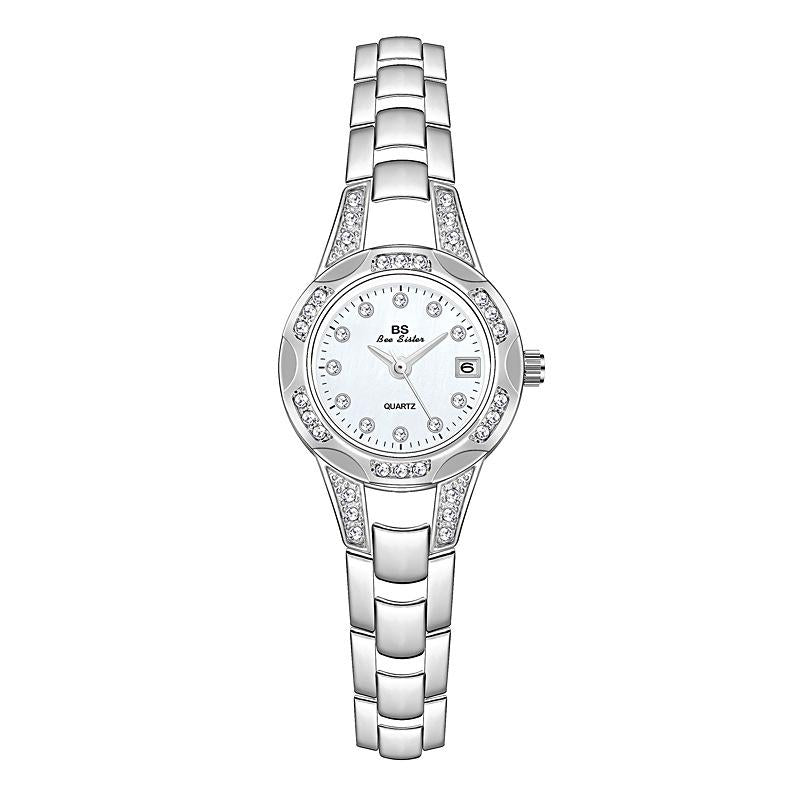 Women Diamond Chain Watch with Calendar - Small Round Design - Gold