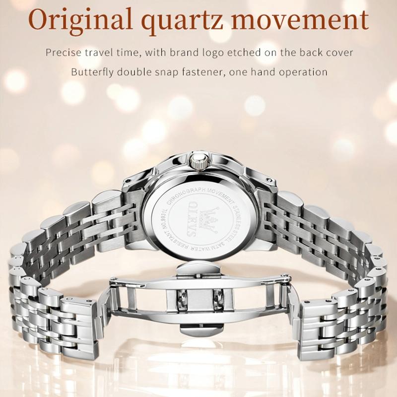 Waterproof Quartz Watch with Butterfly Buckle for Women - White + Silver