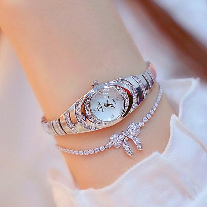 Oval Chain Watch with Diamonds for Women - Rose Gold