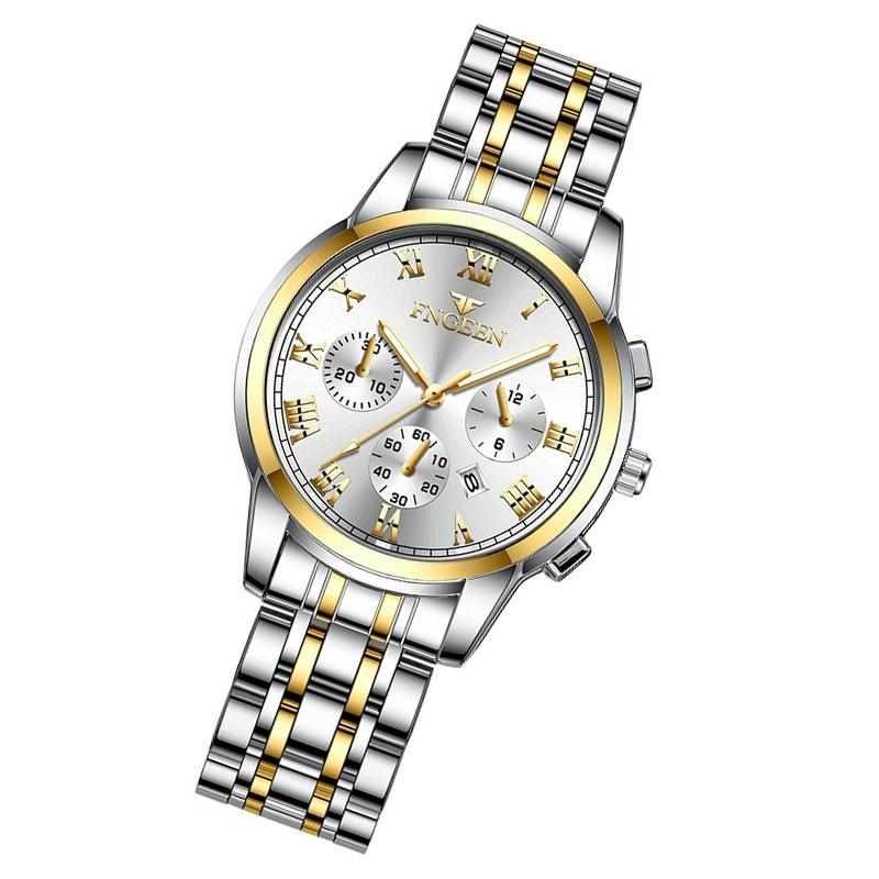 Stylish Women Quartz Watch with Luminous Display and Date - Gold Golden Surface