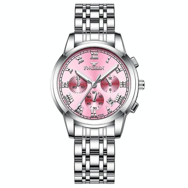 Stylish Women Quartz Watch with Luminous Display and Date - Gold Golden Surface
