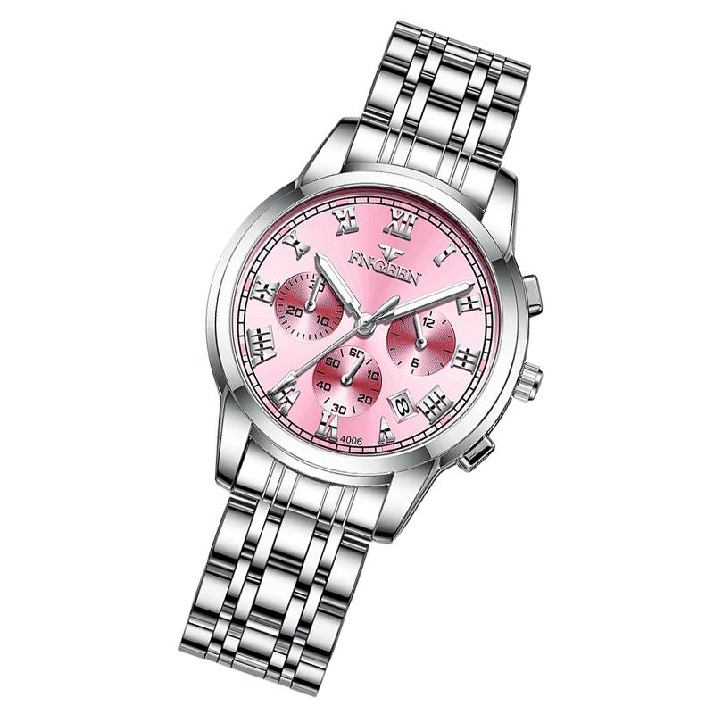Stylish Women Quartz Watch with Luminous Display and Date - Gold Golden Surface