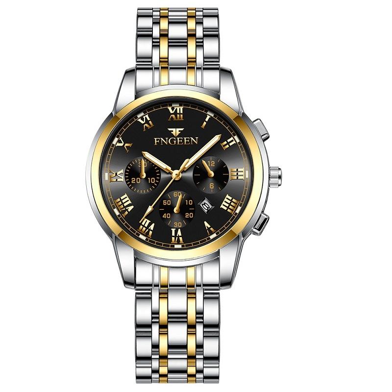 Stylish Women Quartz Watch with Luminous Display and Date - Gold Golden Surface