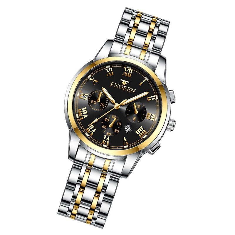 Stylish Women Quartz Watch with Luminous Display and Date - Gold Golden Surface