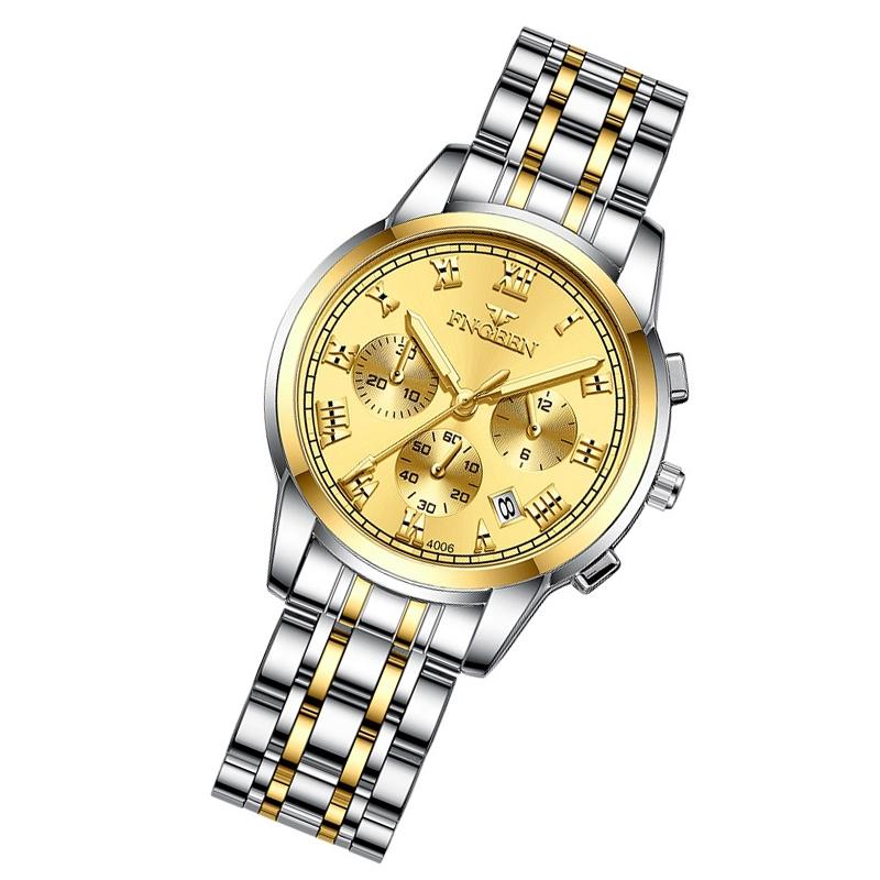 Stylish Women Quartz Watch with Luminous Display and Date - Gold Golden Surface