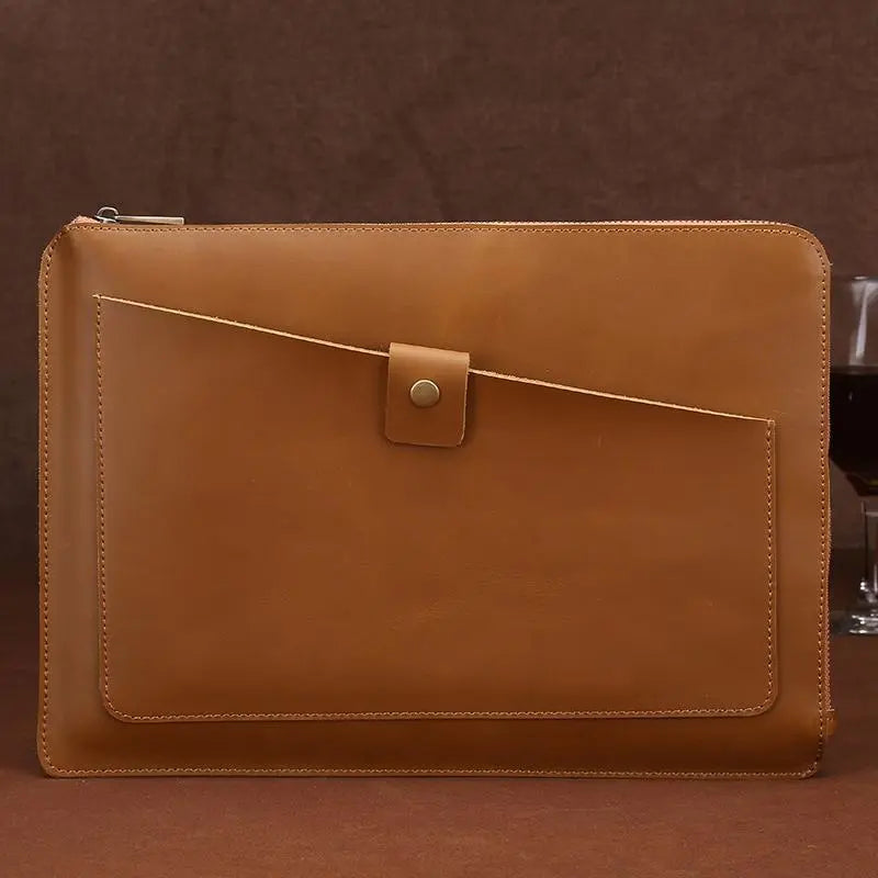 Premium Leather Business Laptop Bag With Zipper - Universal Fit - Coffee Femina Worldwide