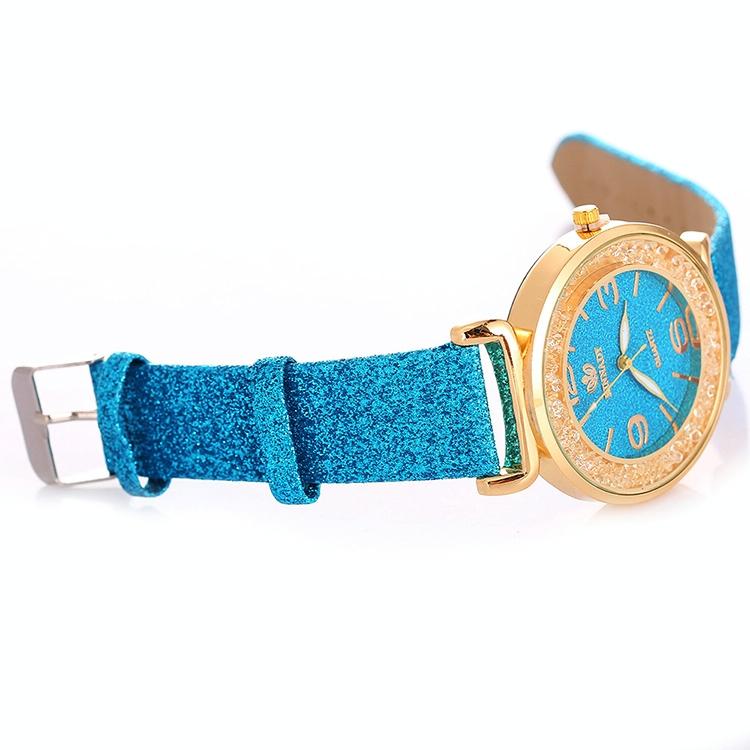 Gold Rhinestone Quartz Watch with Pu Leather Strap for Women - Green