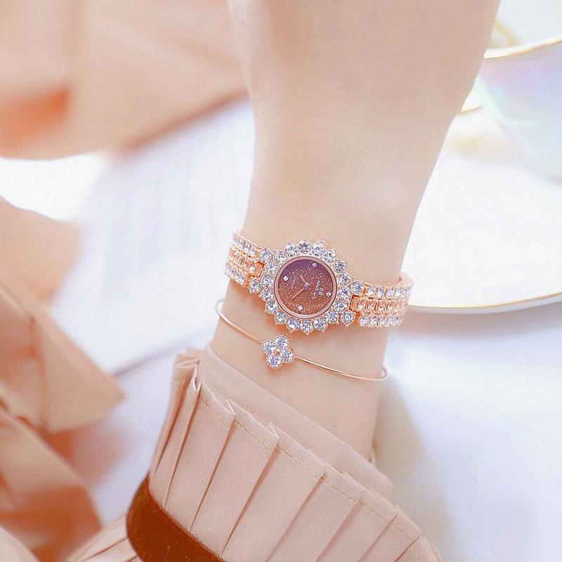 Sparkling Diamond Chain Watch for Women - Full of Elegance - Rose Coffee