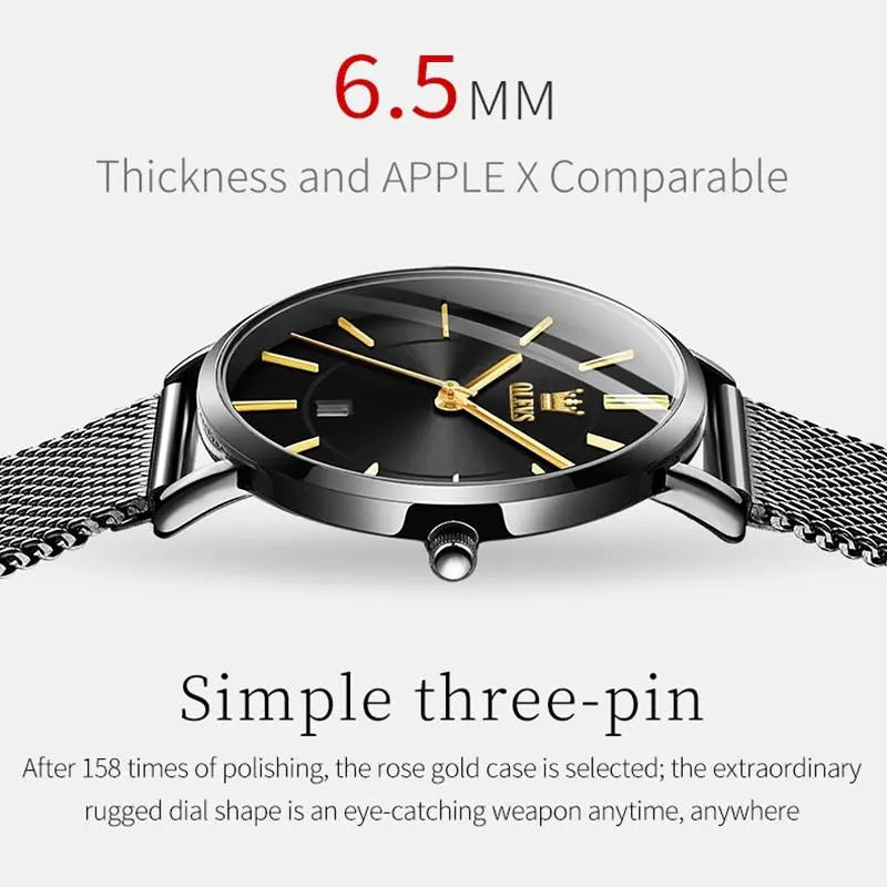 Waterproof Women Quartz Watch with Steel Strap - White + Rose Gold Femina Worldwide