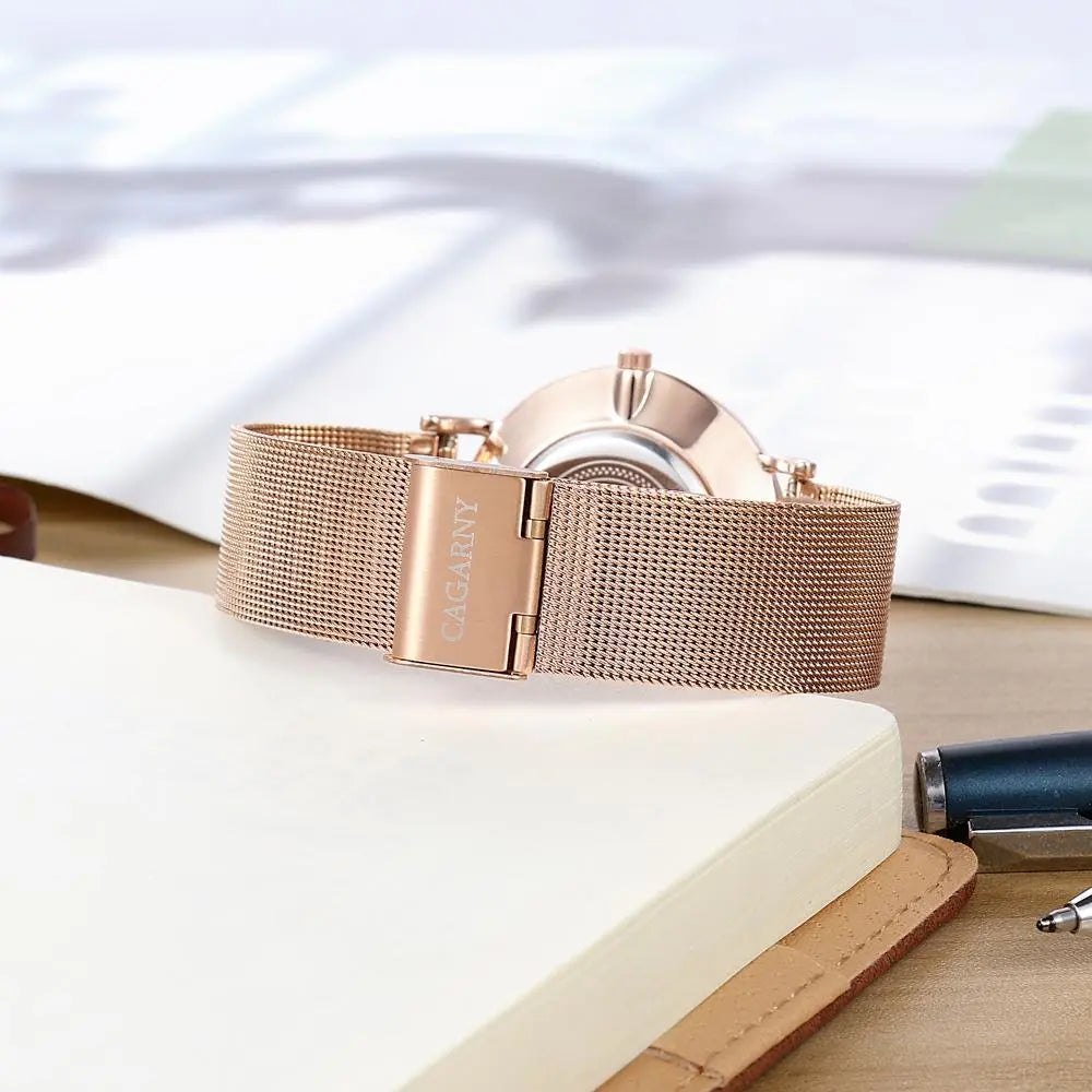 Stylish Women Quartz Watch with Gold Alloy Case and Stainless Steel Band - Round Dial - Wa0727D Femina Worldwide