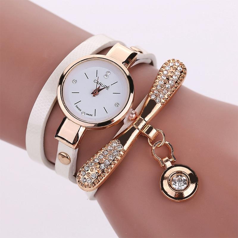 Stylish Leather Band Watch for Women - Casual Design - Dark Blue